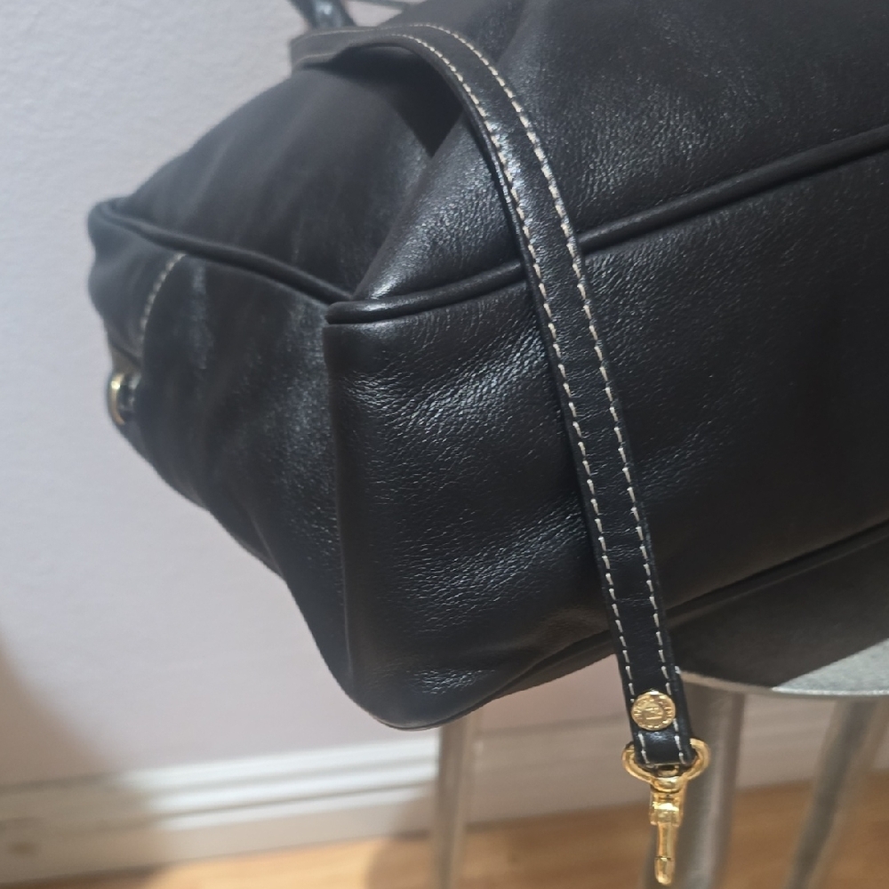 Fendi Black Leather Ventage Handbag with Gold Accents Authentic - Picture 6 of 16